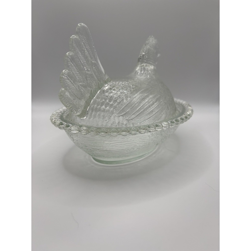 Vintage Indiana Glass Clear Large 7" Hen on Nest Covered Dish MCM Farmhouse - Picture 3 of 15